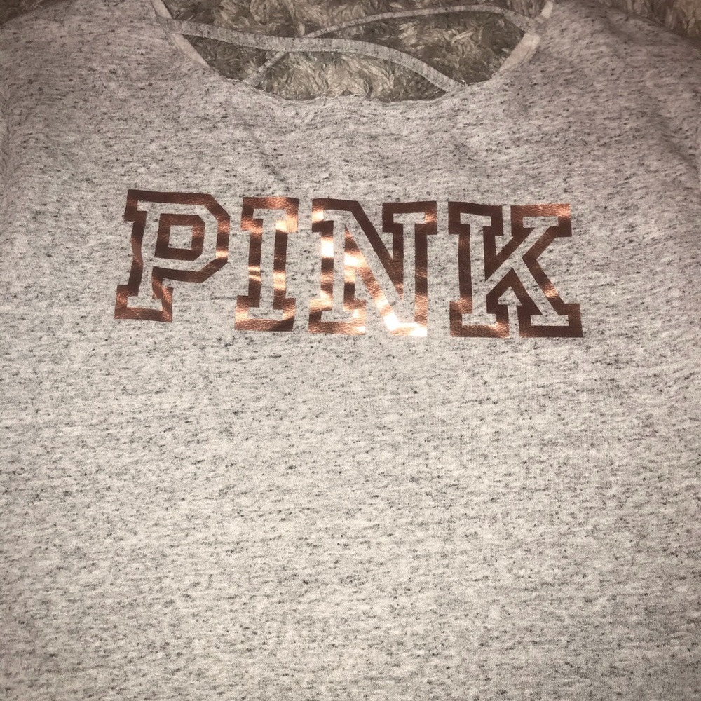 PINK VS GREY ROSE GOLD ACCENT CROSS BACK SWEATER